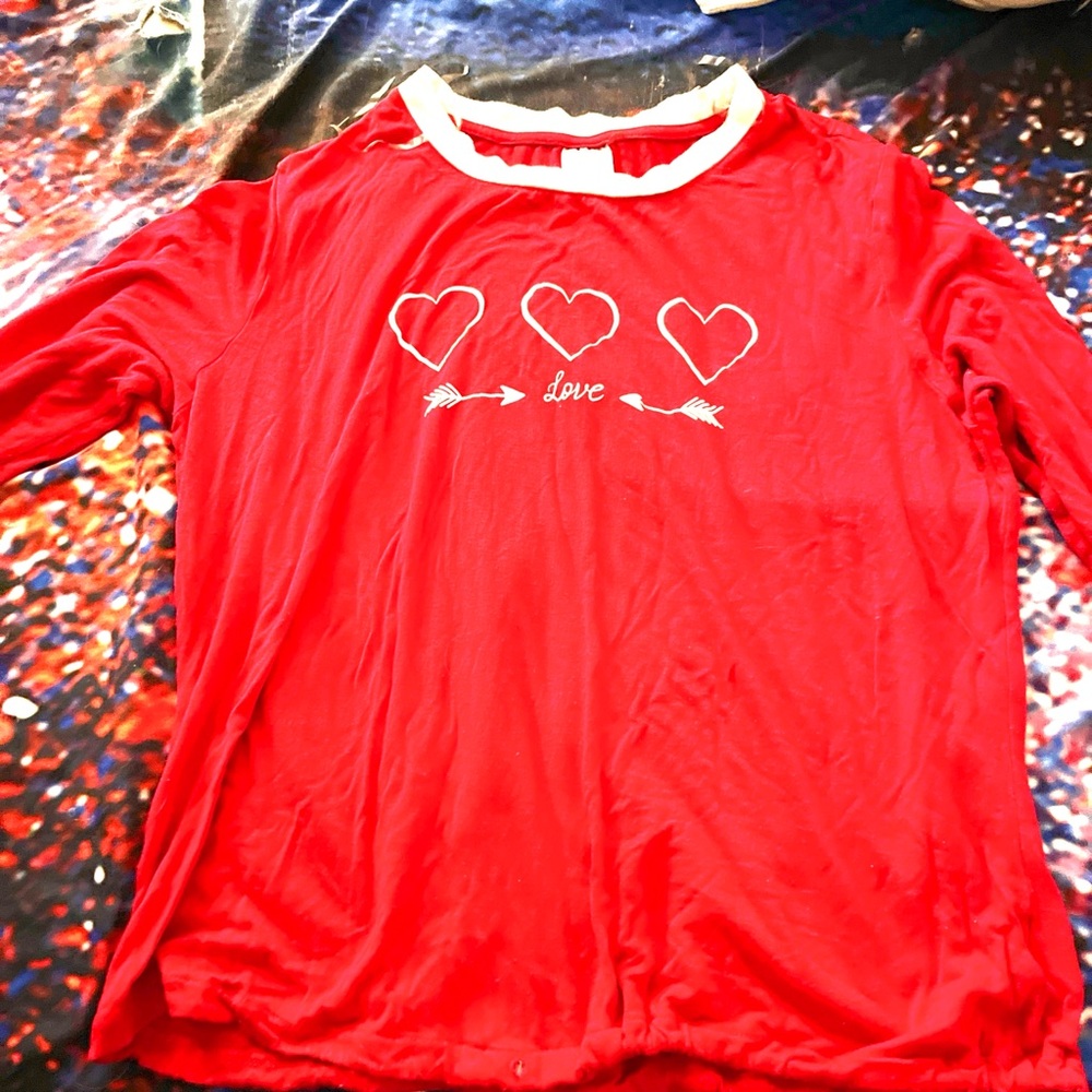 Red Long Sleeve Shirt w/ White Hearts